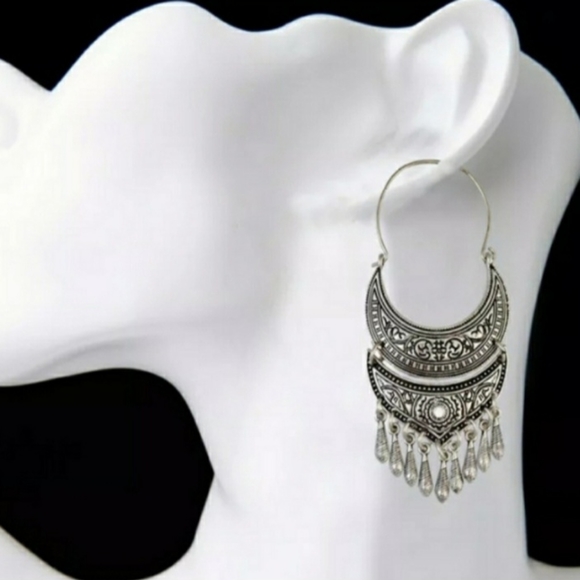 Tibetan Silver Bohemian Beaded Feather Dangle Drop Earrings - Picture 5 of 5